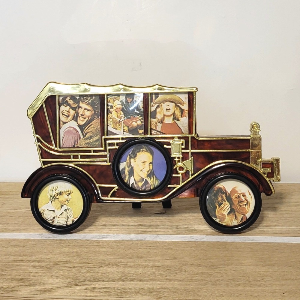 Vintage Novelty Antique Car Multi Photo Frame Tortoiseshell Gold Tone Hong Kong